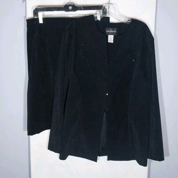 John Roberts 2 PC Suit 16 Black Faux Suede Knee-length Skirt Embellished Blazer - Picture 1 of 15